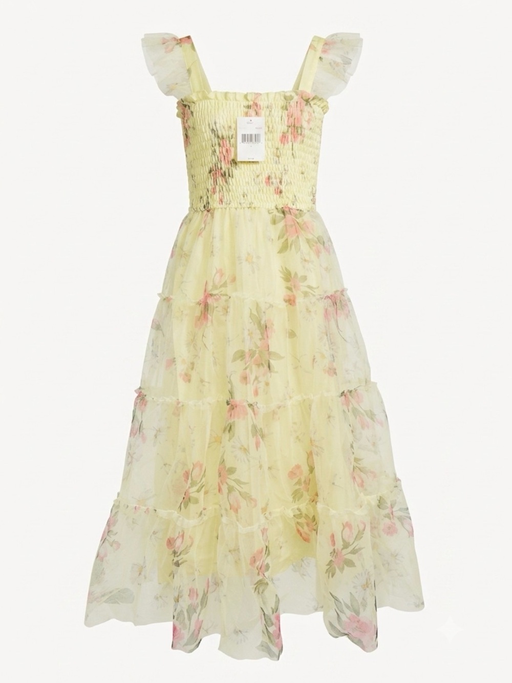 Lilt girls Tiered Flower Print Dress in yellow size 8.